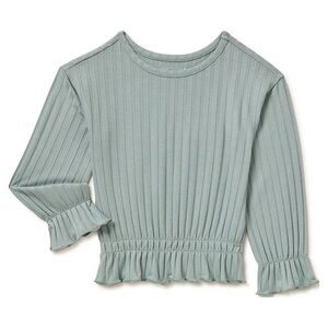 Walmart EasyPeasy Ribbed Green Peplum Top with Ruffle Sleeves